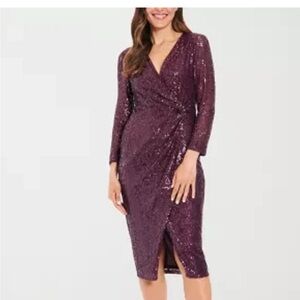 Glamorous Long Sleeve Sequin Dress in plum